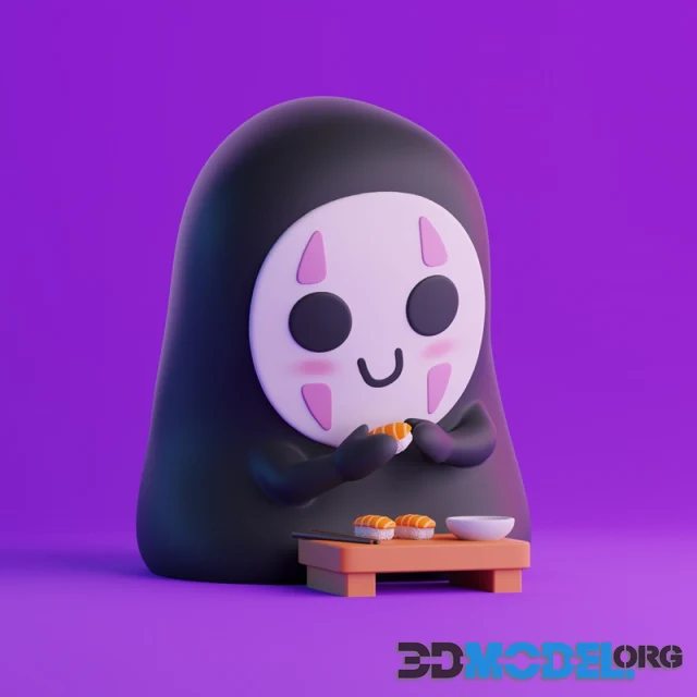 Cute Kaonashi eating sushi – Printable