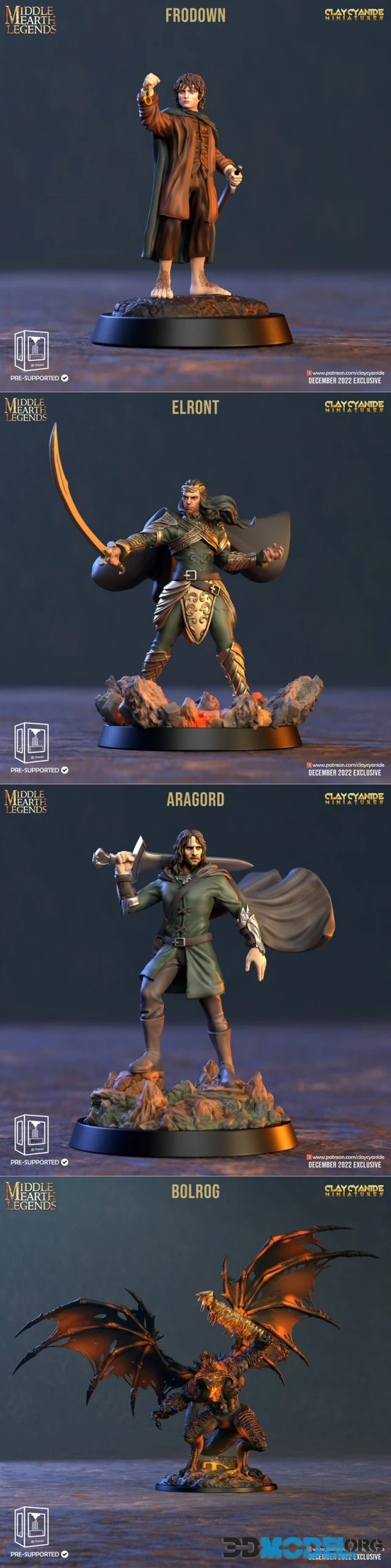 Clay Cyanide Miniatures - Aragorn and Balrog and Elrond and Frodo – Printable