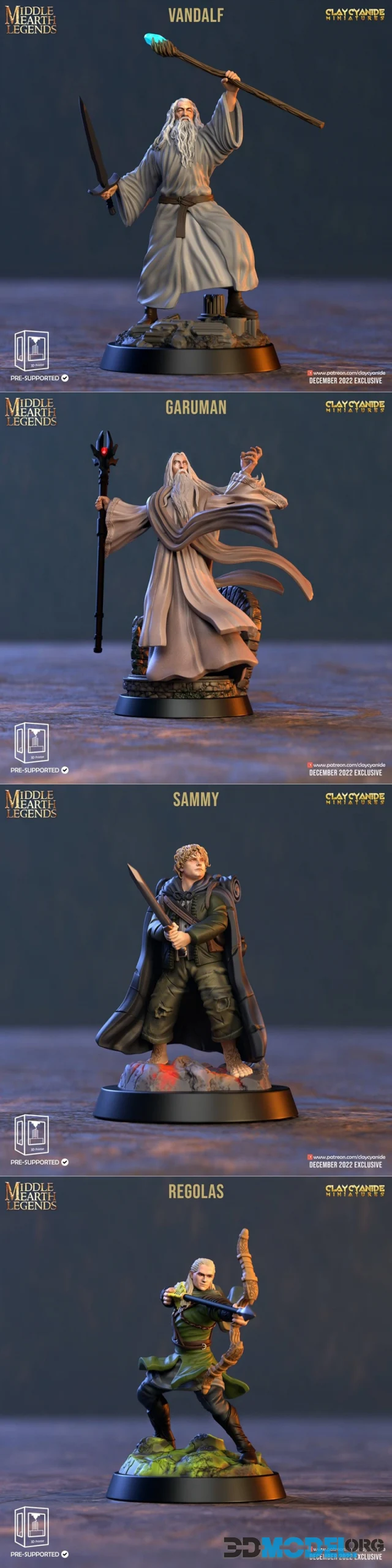 Clay Cyanide Miniatures - Gandalf and Saruman and Samwise and Legolas – Printable
