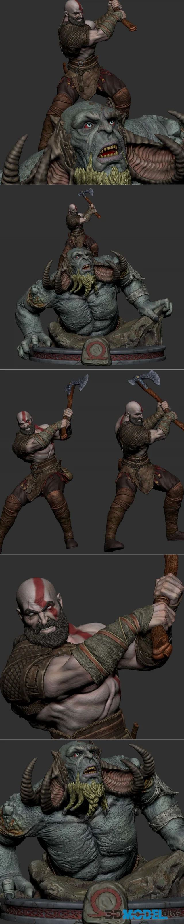 Kratos vs Troll - God of War Diorama – Printable