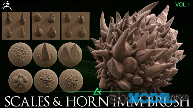 ATS - 50 Dragon Horn and Scales IMM Brush Zbrush