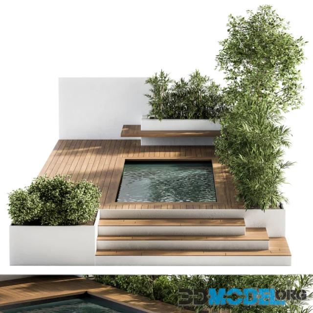 Backyard and Landscape Furniture with Pool 01 Hi-Poly