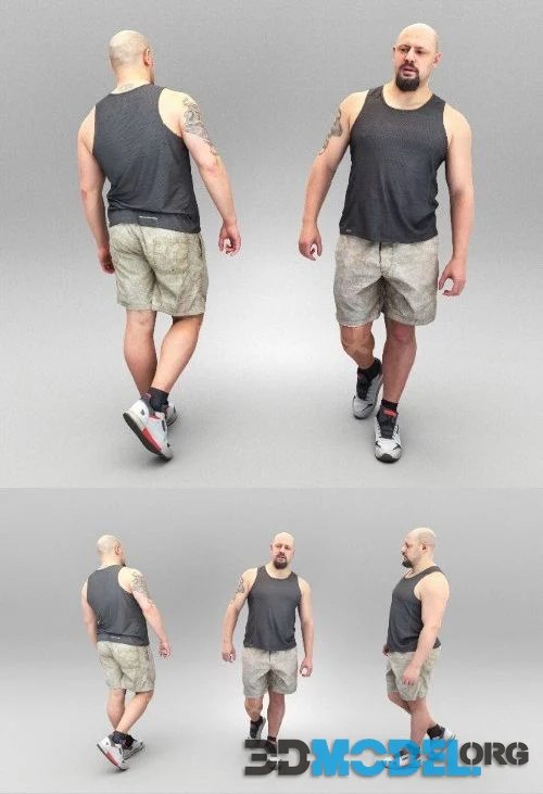 Bald athletic man walking 376 (PBR)