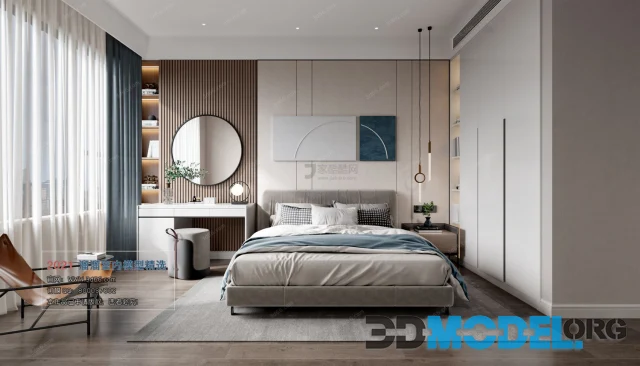 Gray-blue and pale brown in a minimalist bedroom