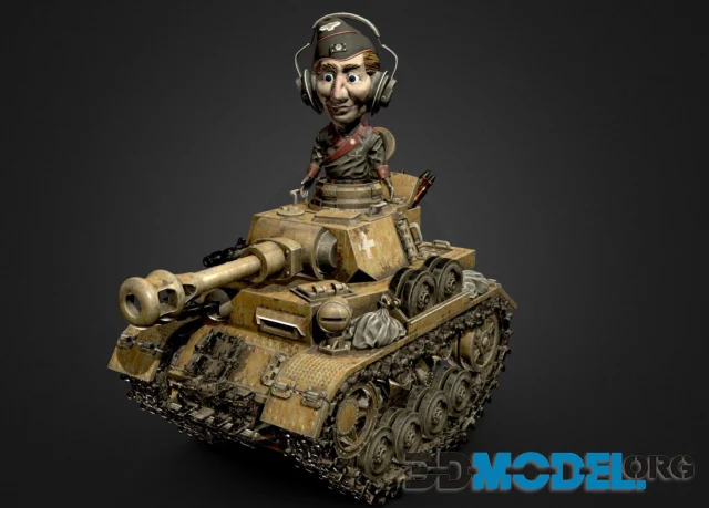 Cartoon WW2 Tank and Tank commander (PBR)