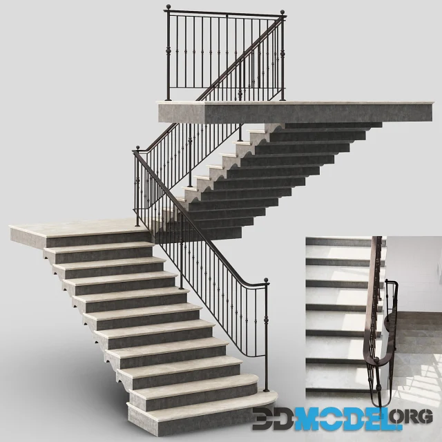 Classic Stair with Iron railing (metal, stone)