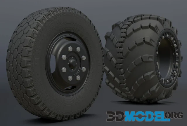 Complete set of wheels for Zil-130 truck (PBR)