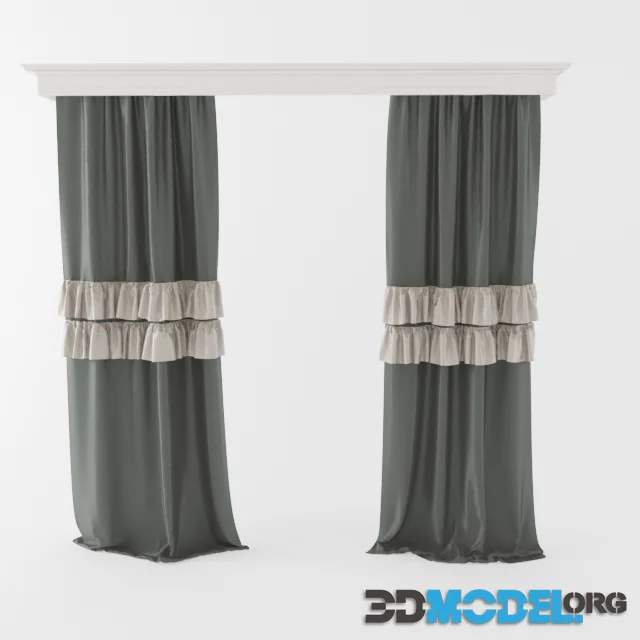 Curtains with ruffles and cornice