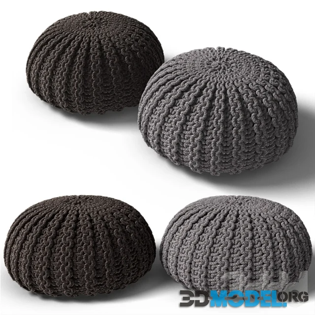 Knitted pouf in two colors