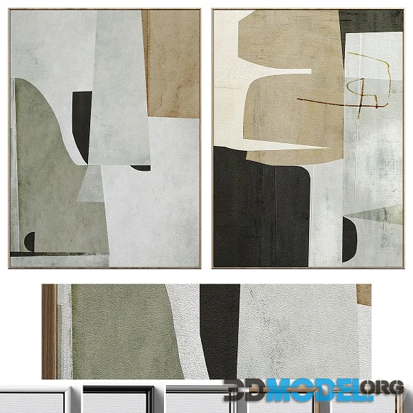 Large Mid Century Abstract Neutral Wall Art C 410 (Grey, Beige, Black)