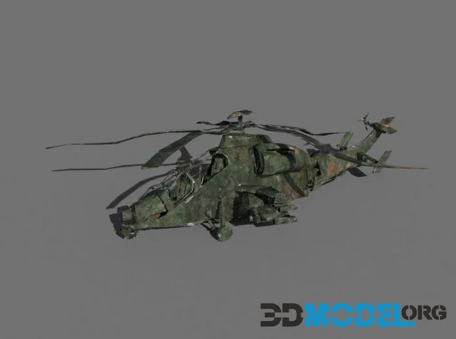 Ruined Wrecked Damaged Military Helicopter Low Poly Game Ready (PBR)