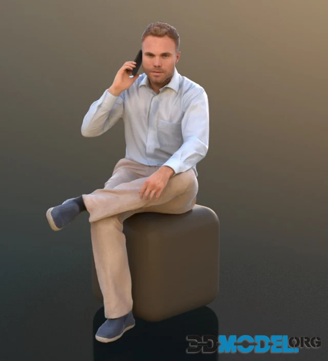 Simon man sitting and talking on his cell phone (3D Scan)