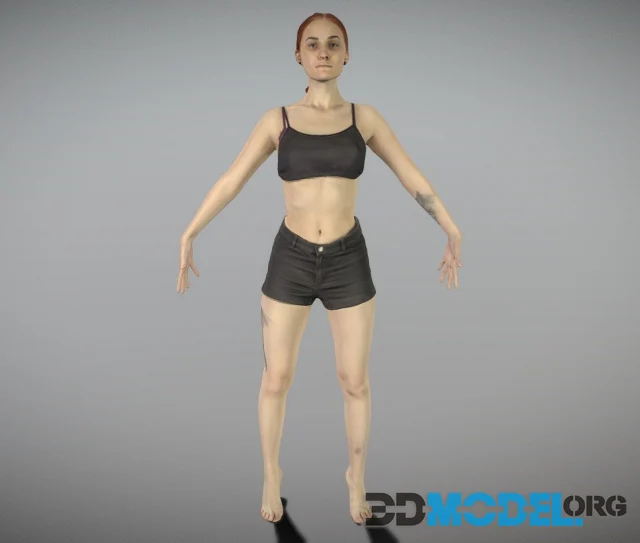 Slim woman with tattoo in A-pose 148 (PBR)