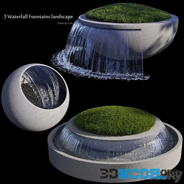 Waterfall Fountains Landscape Hi-Poly
