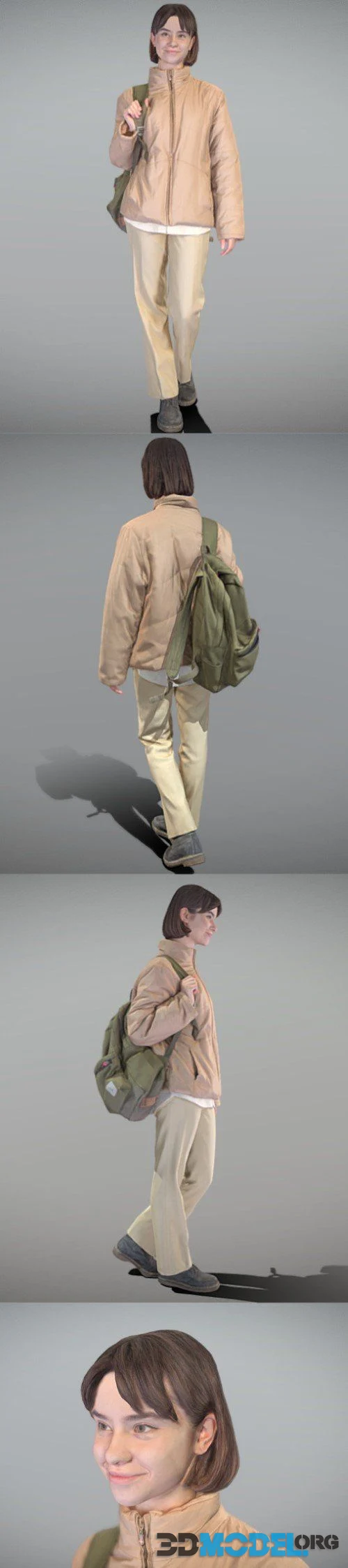 Woman in street style with a green backpack 202 (PBR)
