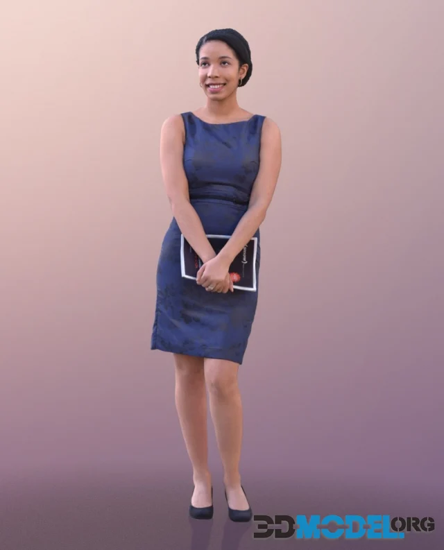 Yanelle woman in a blue dress standing with a magazine in her hands (3D Scan)