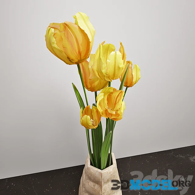 Yellow tulips bouquet in a vase