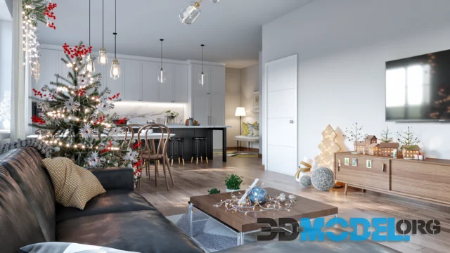 3D Interior Sweden Christmas room Scene By DAVISUAL