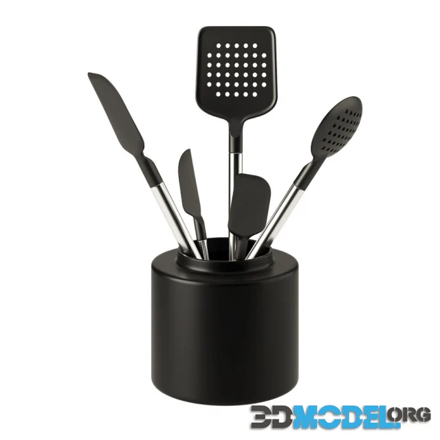 Black Silicone & Steel Utensils Set by Crate & Barrel