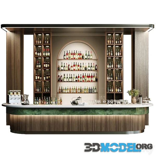 Design Of A Restaurant With A Bar and Wine Alcohol Hi-Poly