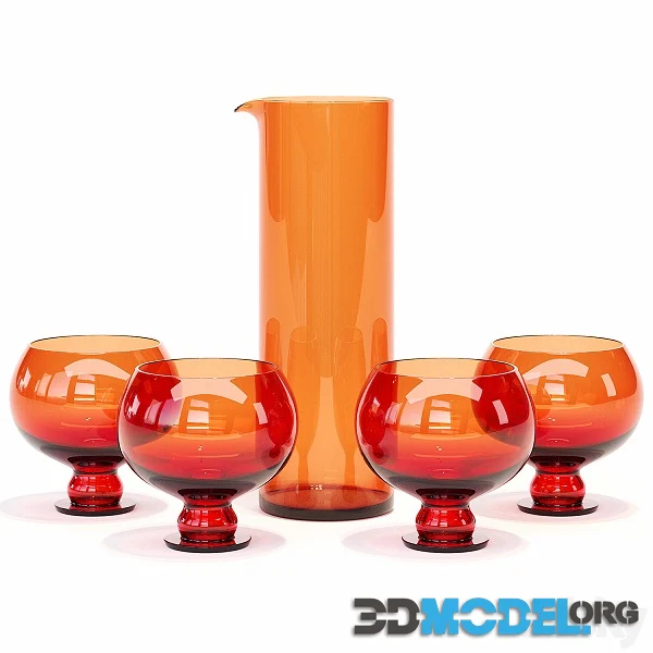 HKliving Funky Orange Glassware Set Hi-Poly