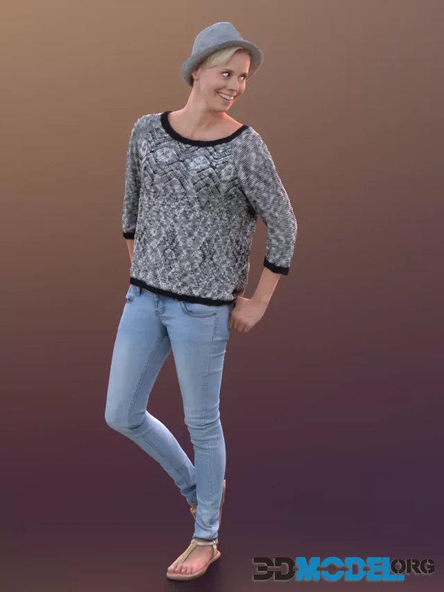 Ina girl in blue jeans and a hat (3D-scan)