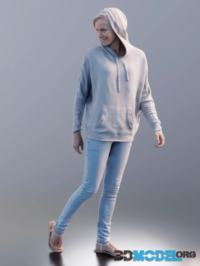 Ina woman poses in blue jeans and hoodie (3D-Scan)