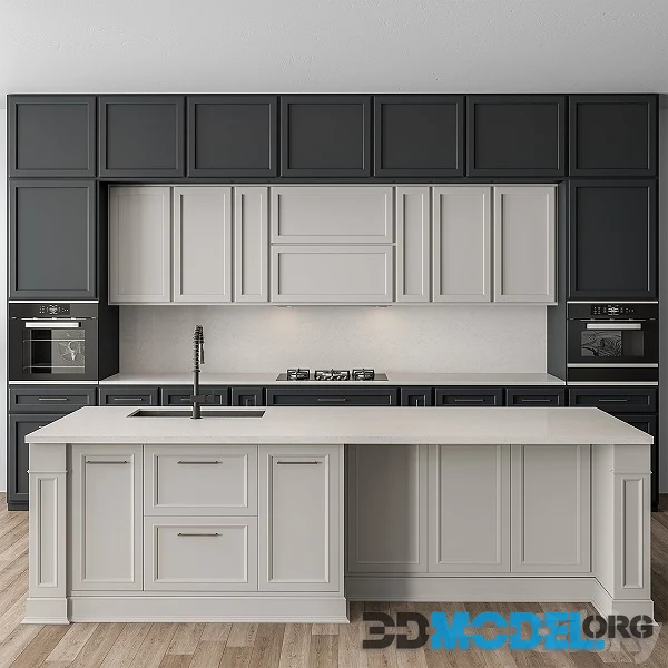 Kitchen Neo Classic Navy Blue and White Set 65 Hi-Poly