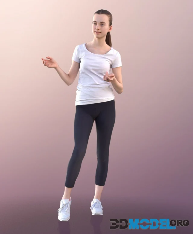Mady poses in tights and a white T-shirt (3D-Scan)