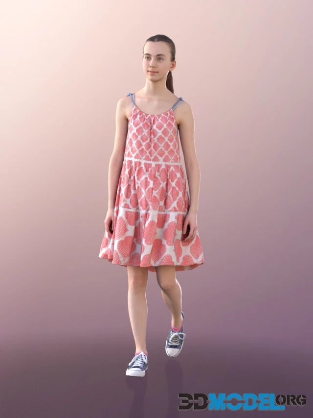 Mady poses in a pink dress and sneakers (3D scan)