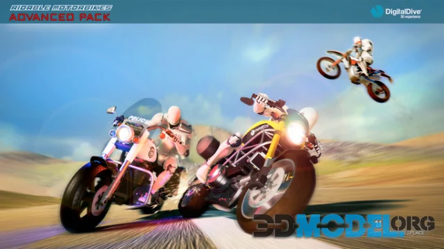 Ridable MotorBikes: Multiplayer Advanced Pack - 3 Bikes - damage & animations