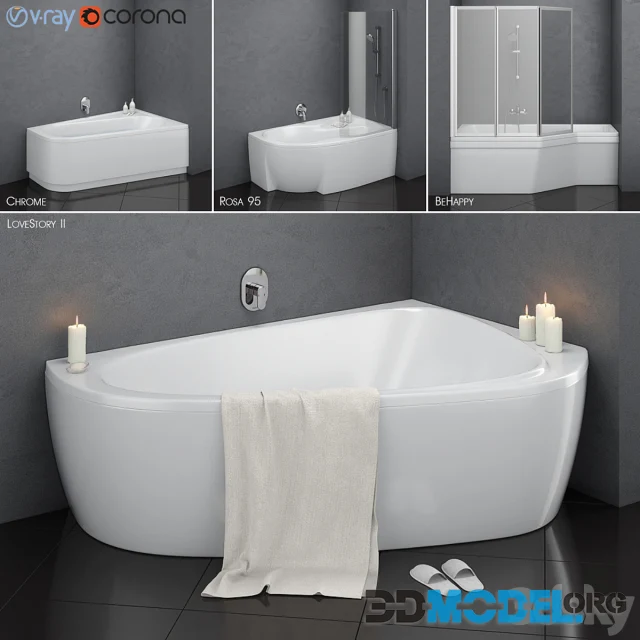 Set of Asymmetric Baths Ravak set 14 LoveStory II Chrome Rosa 95 BeHappy