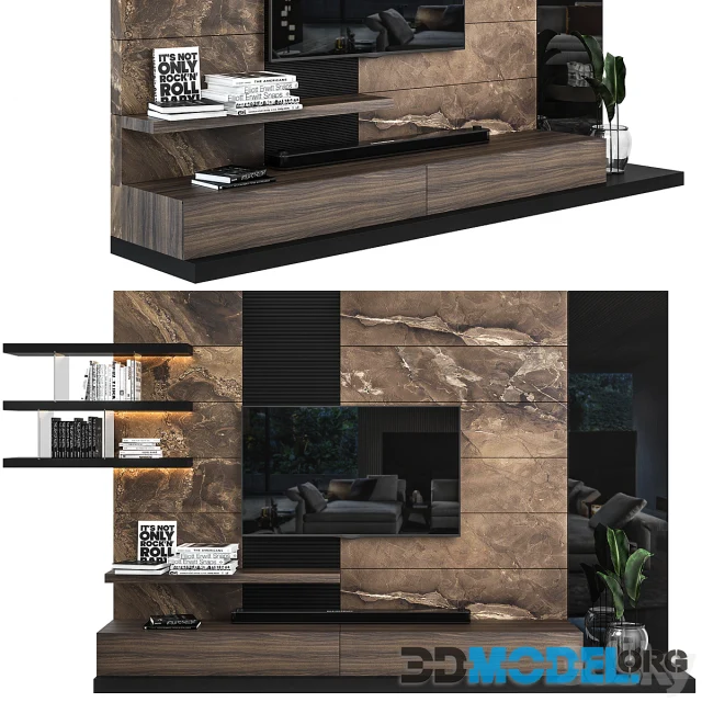 Tv wall set 03 with shelves