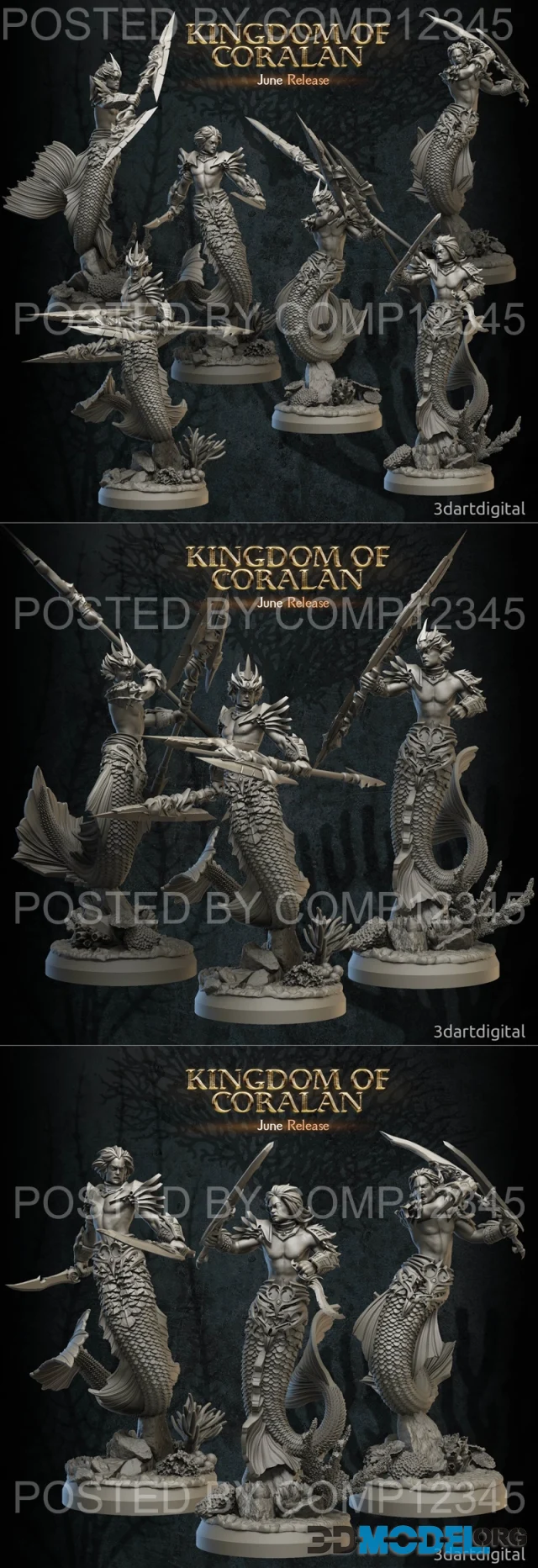 3DArtDigital - Kingdom of Coralan - Merfolk Warriors Male – Printable