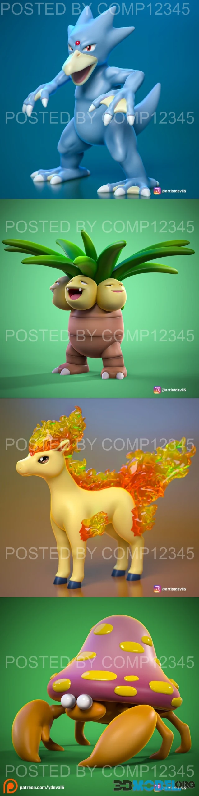 Golduck and Exeggutor and Ponyta and Parasect – Printable
