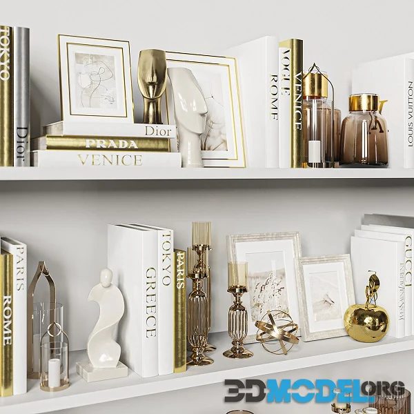Decorative Set 37 White and gold books 3D model