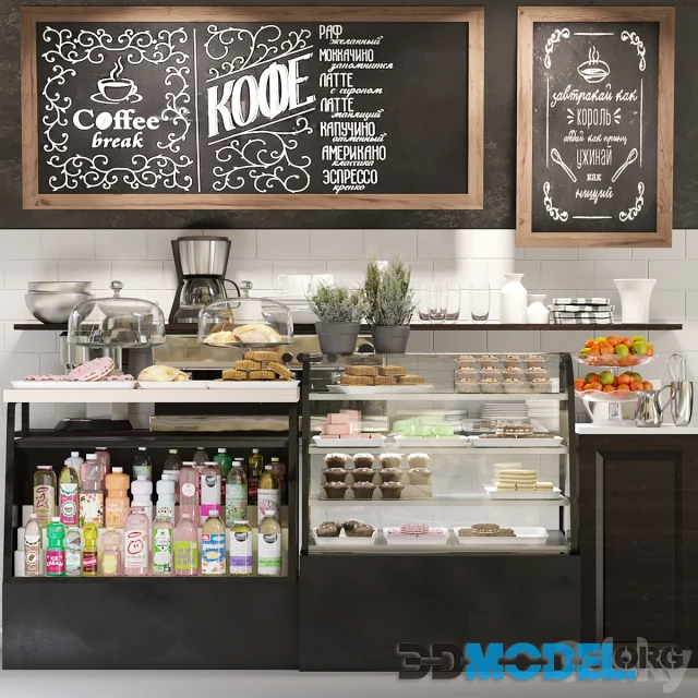 Design project of a cafe with a showcase with desserts and confectionery 3
