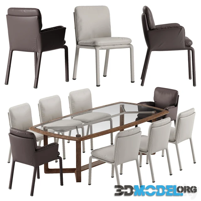 3D Model – Natuzzi Ambra chair Amber table set