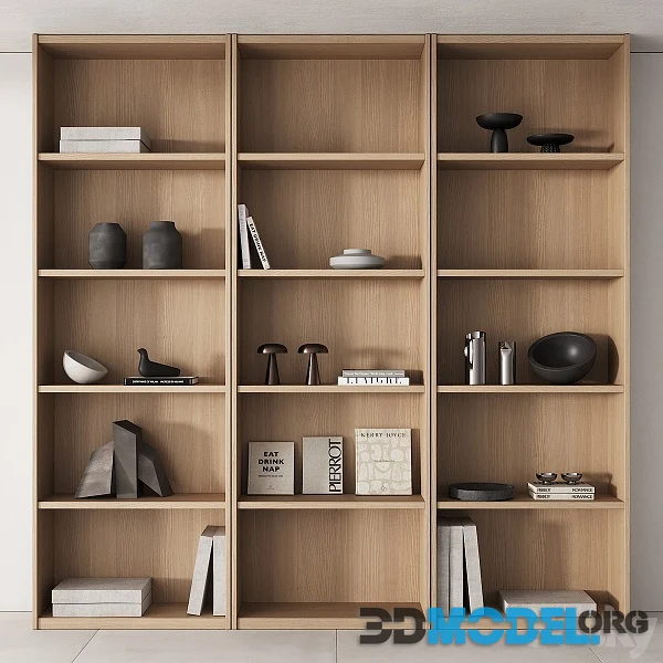 203 Bookcase and Rack 06 Minimal Wood With Decor 01