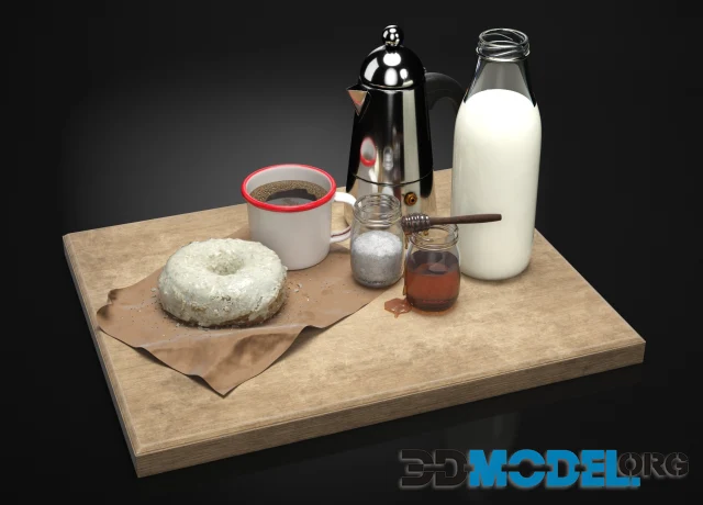 A set with a coffee pot and a bottle of milk