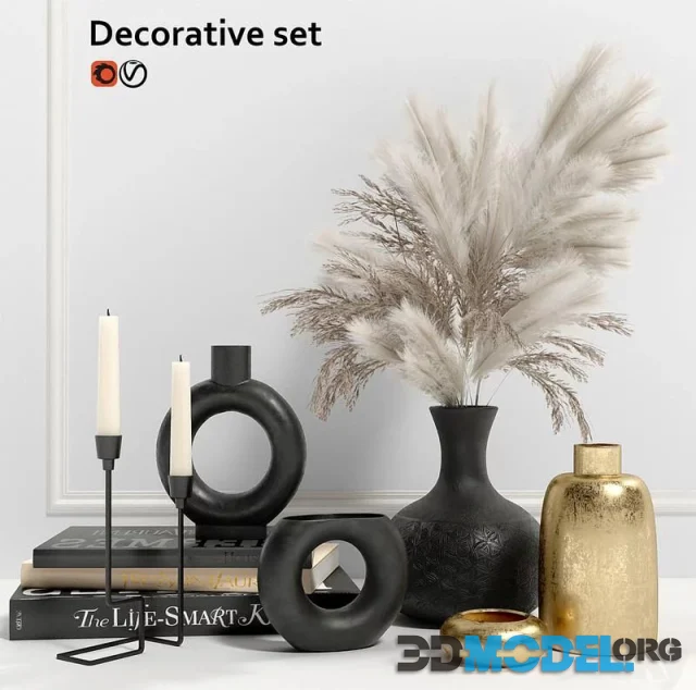 Decorative set with gold vases