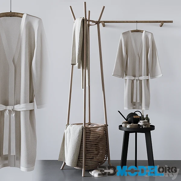 Set With Basket Bathrobe and Bathroom Accessories