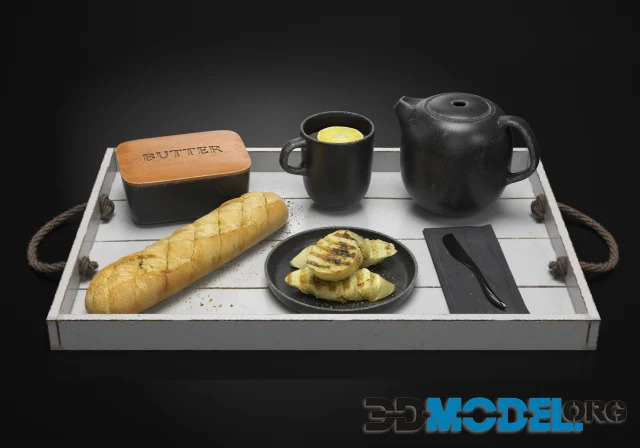 Tray with items for tea drinking in vintage style
