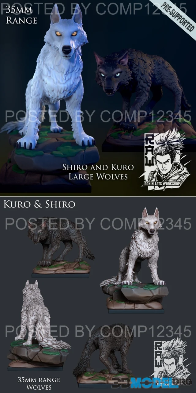 Ronin Arts Workshop - Kuro and Shiro - Wolves – Printable
