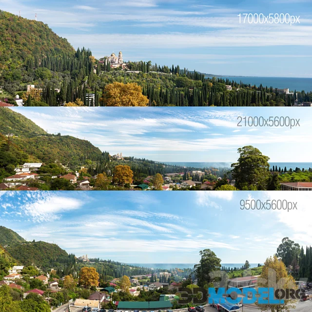 3 Panoramas Black Sea Abkhazia New Athos