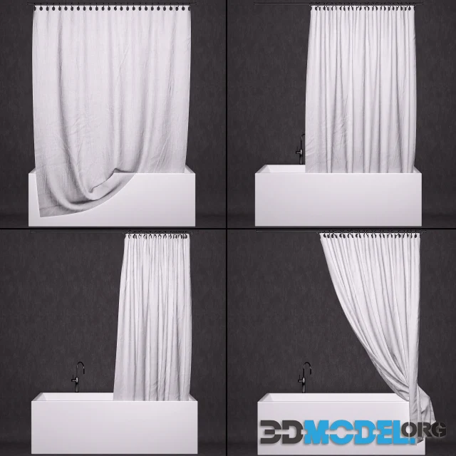 Bathroom curtains and bathtub and faucet