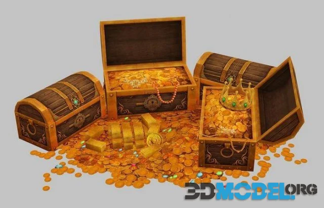 Treasure box gold coin jewelry gem (PBR)