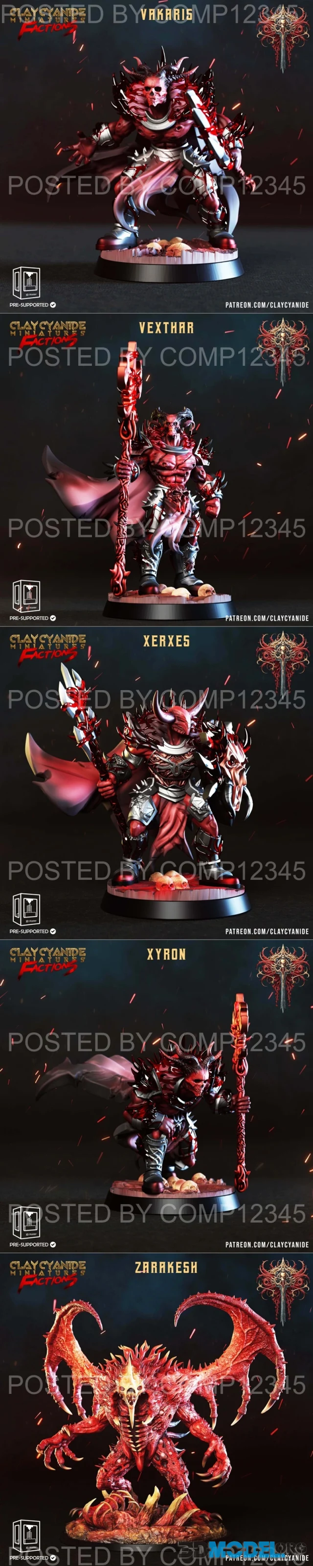 Clay Cyanide Miniatures - Vakaris, Vexthar, Xerxes, Xyron, Zarakesh – Printable