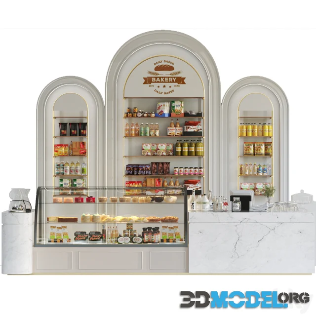 3D Model – Coffee house classic style with a showcase with desserts and ...