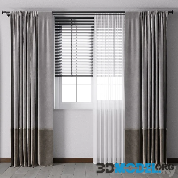 Curtain With Metal Curtain Rod & Metal Blind 05